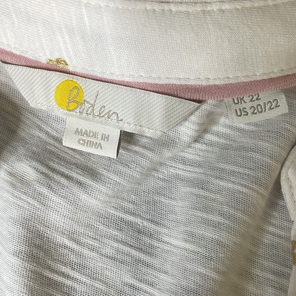 Boden Ivory Gold Metallic Flowers Long Sleeve Cotton Shirt Size 20/22 - Picture 7 of 11